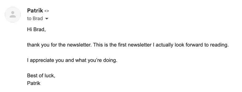 Newsletter reply from Patrik B.