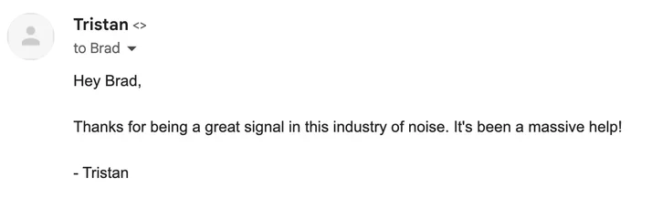 Newsletter reply from Tristan C.