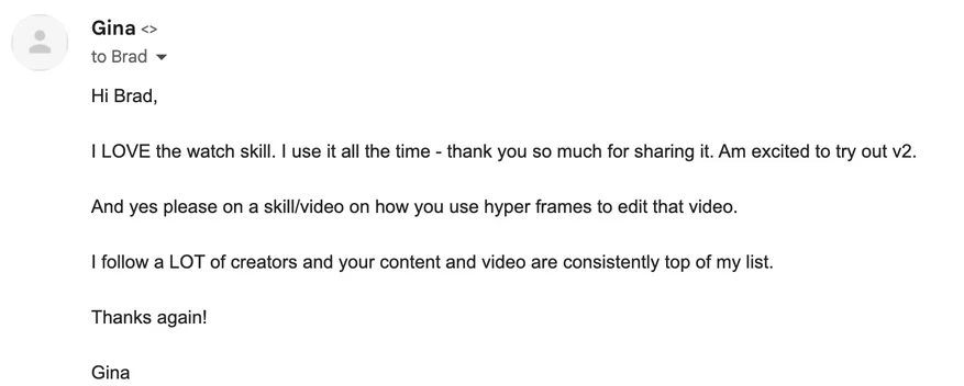Newsletter reply from Gina W.