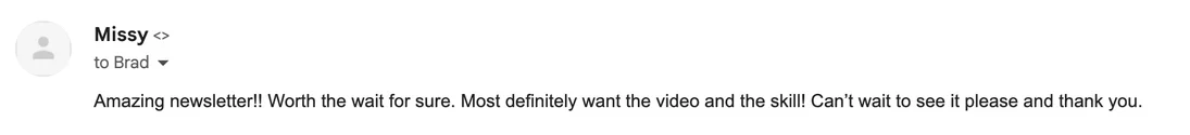 Newsletter reply from Missy S.